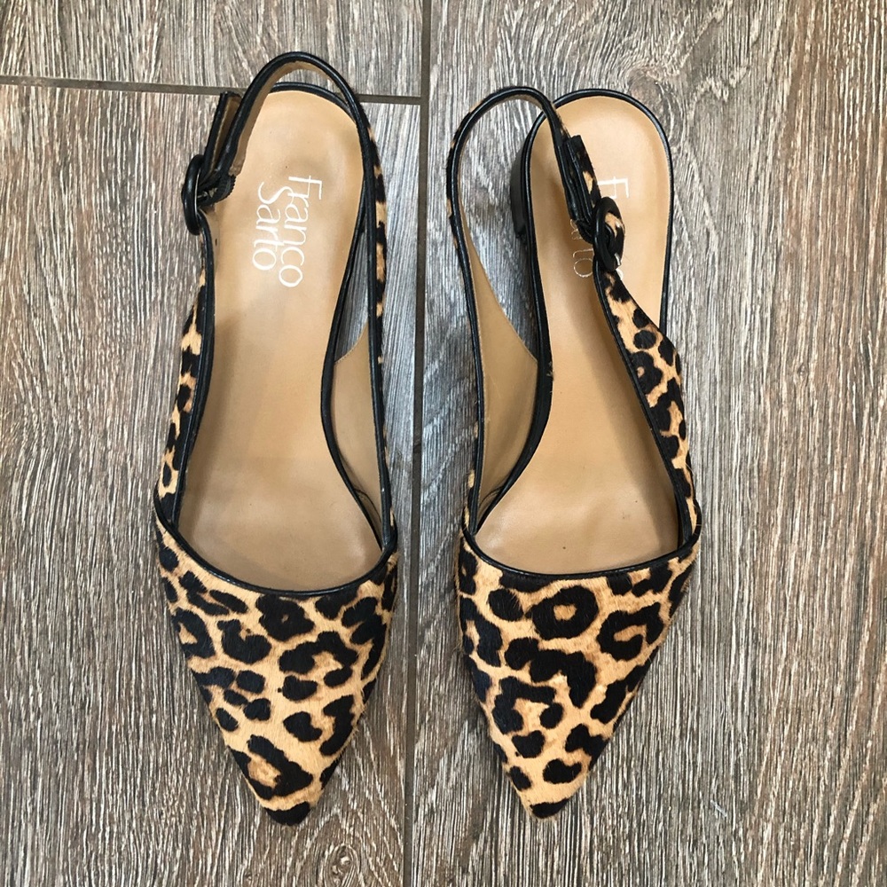 Franco Sarto Cheetah Pointed w/1 in Heel & Straps
